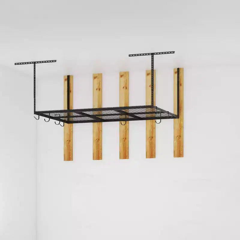 FLEXIMOUNTS OHK46B-E Scaffale da Soffitto 4'x6' per Garage con 8 Ganci Accessori Nero: Scaffale per Contenitori in Acciaio, Capacità 204 kg