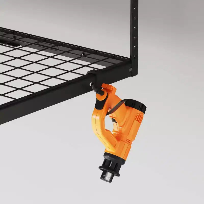 FLEXIMOUNTS OHK46B-E Scaffale da Soffitto 4'x6' per Garage con 8 Ganci Accessori Nero: Scaffale per Contenitori in Acciaio, Capacità 204 kg