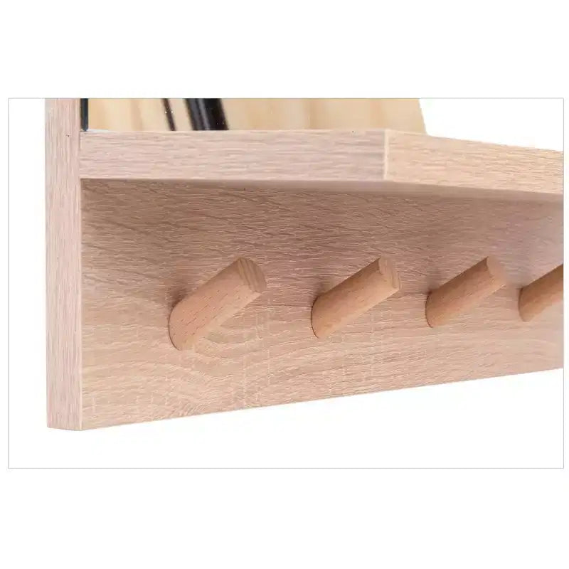 Specchio decorativo Alva da 40 cm con mensola e 4 pomelli appendiabiti: rettangolare moderno, senza montaggio, cornice in legno, da parete