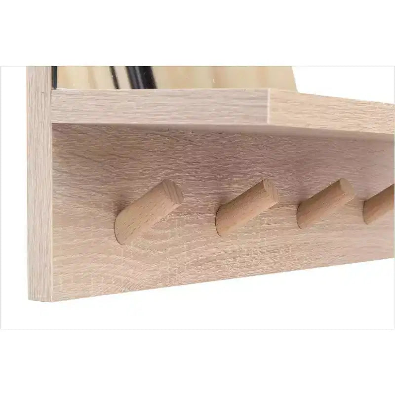 Specchio decorativo Alva da 40 cm con mensola e 4 pomelli appendiabiti: rettangolare moderno, senza montaggio, cornice in legno, da parete