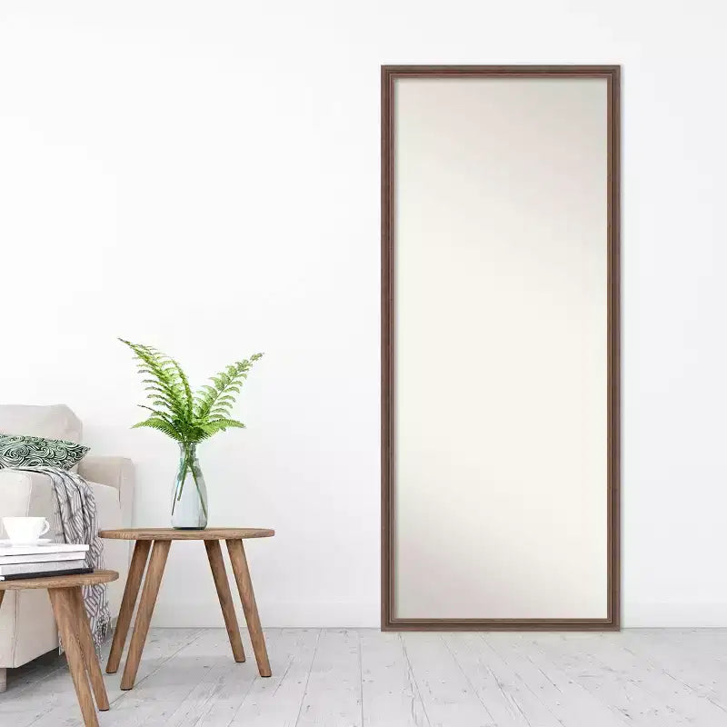 Specchio da parete/terra da 27"x63" non smussato, a figura intera: Marrone rustico, cornice in legno, opzione per montaggio a parete