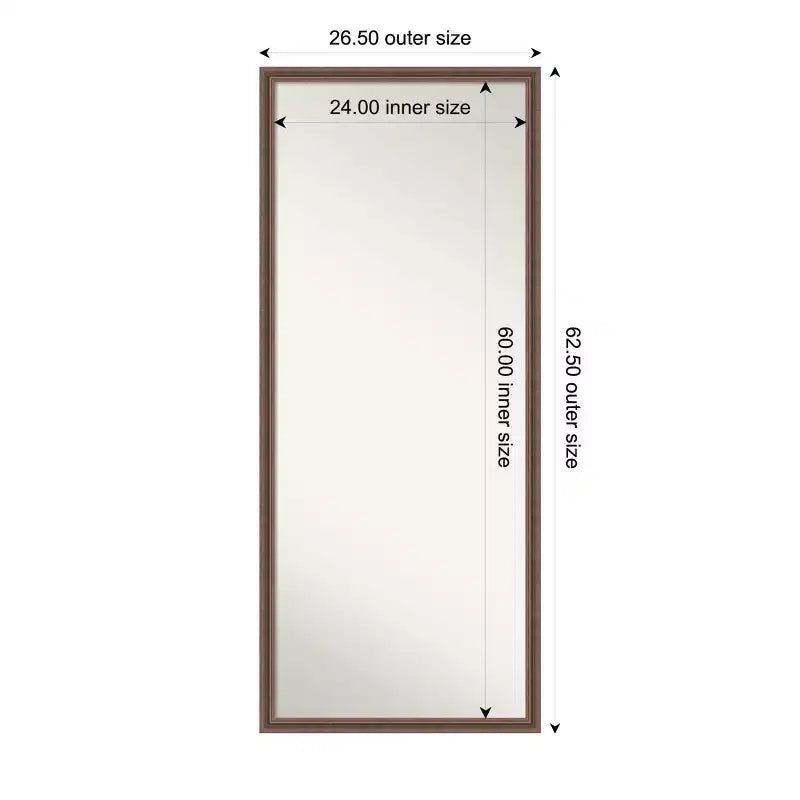 Specchio da parete/terra da 27"x63" non smussato, a figura intera: Marrone rustico, cornice in legno, opzione per montaggio a parete