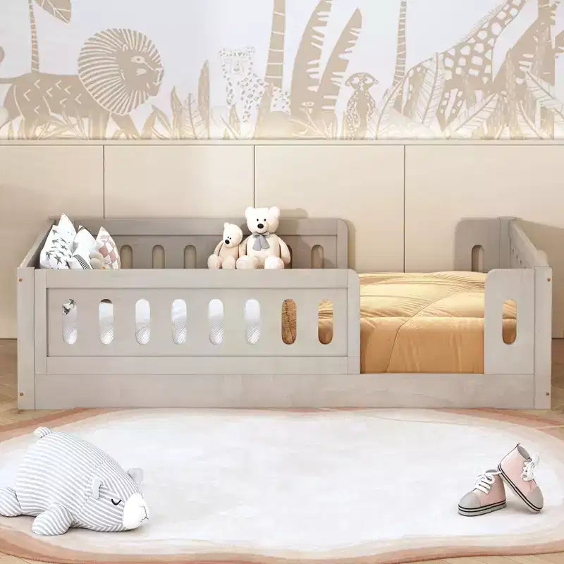 Letto a piattaforma singolo/matrimoniale per bambini, lettino per bambini con sponda di protezione