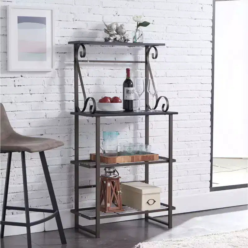 Kings Brand Furniture Covington Metal Kitchen Shelves Bakers Rack Microwave Stand, Pewter