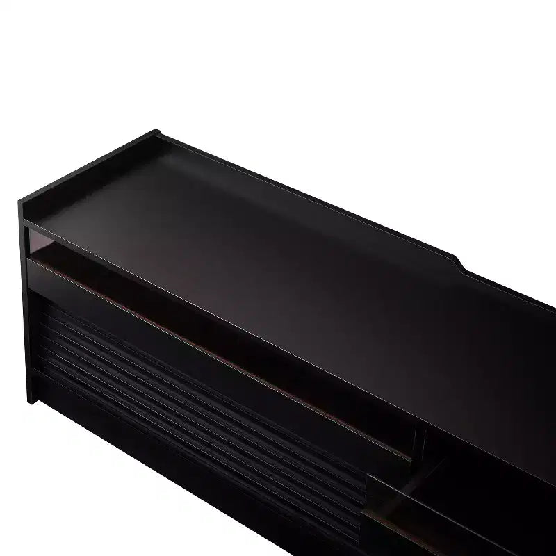 Mobile TV moderno, console TV, mobile multimediale con 4 cassetti, porte di ricarica e illuminazione LED ambientale, naturale/noce/nero