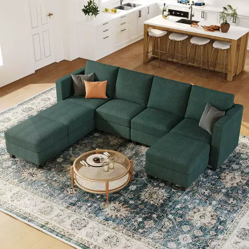 Divano Sezionale Modulare con Pouf Contenitore Divano Sezionale a U in Velluto a Coste con Chaise Longue Divano Sezionale Moderno Convertibile