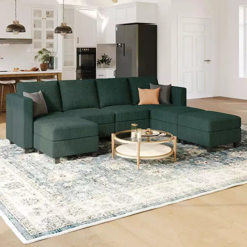 Divano Sezionale Modulare con Pouf Contenitore Divano Sezionale a U in Velluto a Coste con Chaise Longue Divano Sezionale Moderno Convertibile