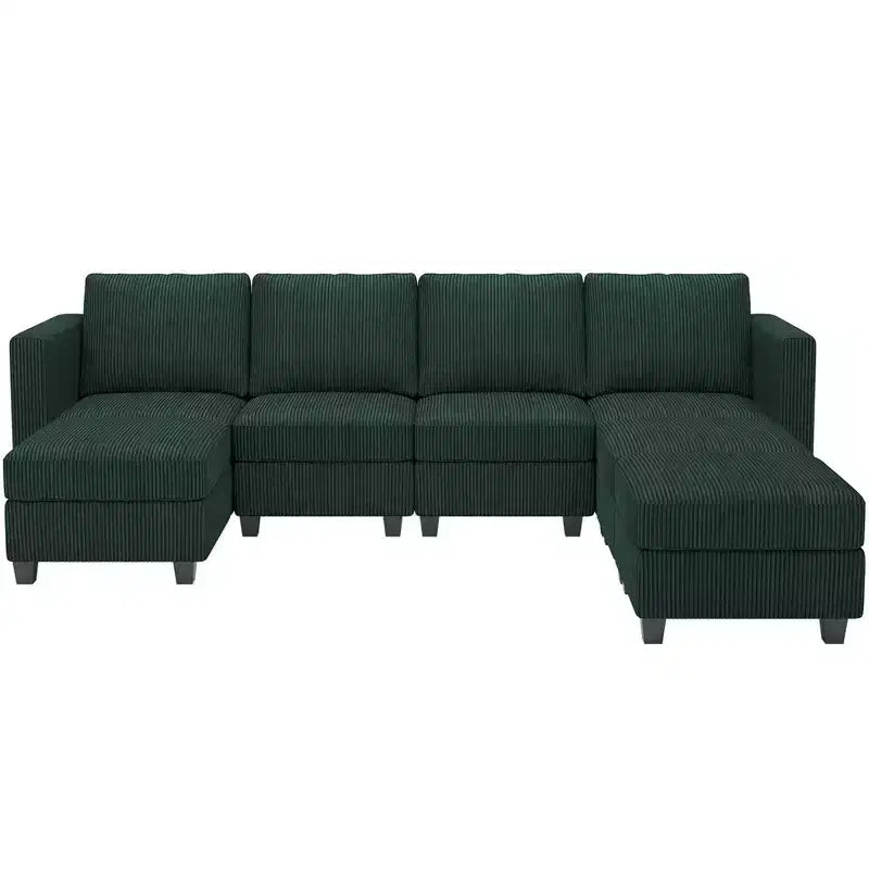 Divano Sezionale Modulare con Pouf Contenitore Divano Sezionale a U in Velluto a Coste con Chaise Longue Divano Sezionale Moderno Convertibile