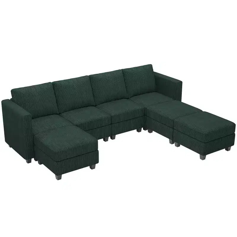 Divano Sezionale Modulare con Pouf Contenitore Divano Sezionale a U in Velluto a Coste con Chaise Longue Divano Sezionale Moderno Convertibile