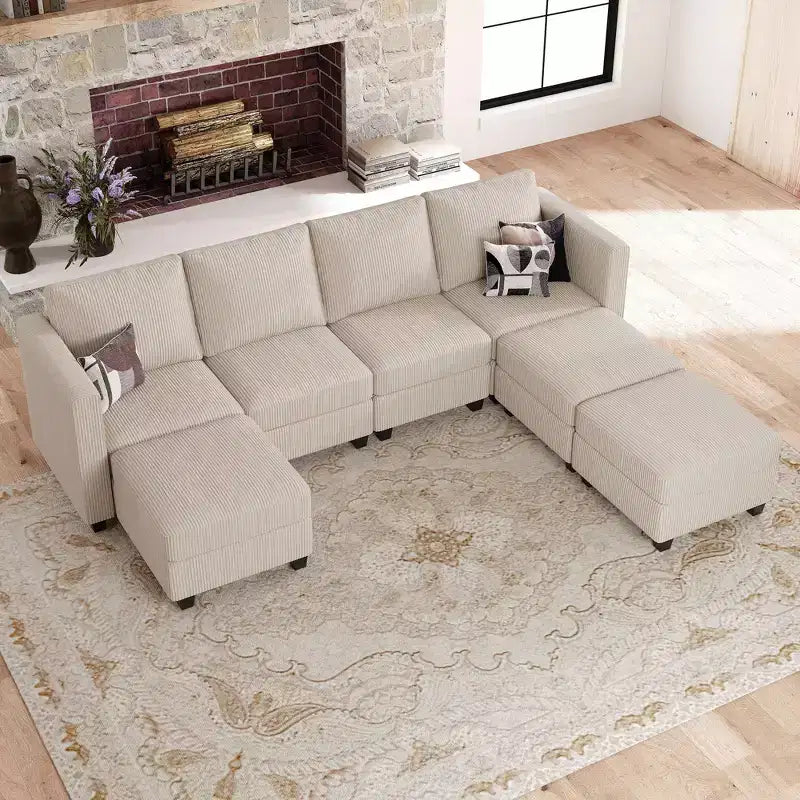 Divano Sezionale Modulare con Pouf Contenitore Divano Sezionale a U in Velluto a Coste con Chaise Longue Divano Sezionale Moderno Convertibile