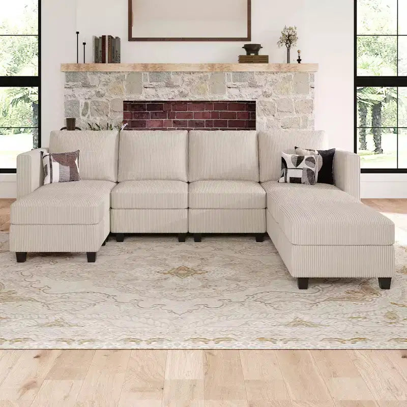 Divano Sezionale Modulare con Pouf Contenitore Divano Sezionale a U in Velluto a Coste con Chaise Longue Divano Sezionale Moderno Convertibile