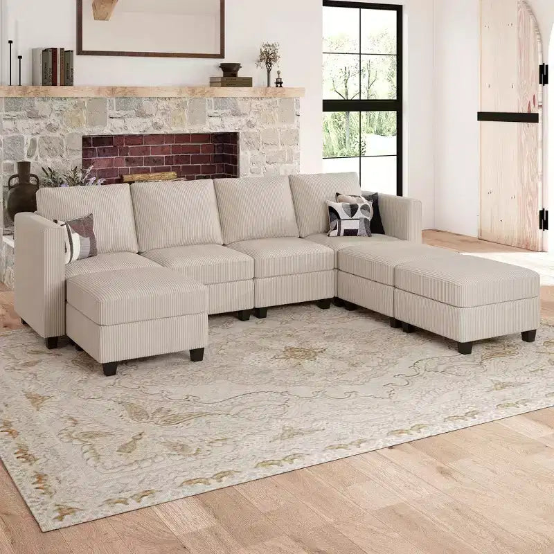 Divano Sezionale Modulare con Pouf Contenitore Divano Sezionale a U in Velluto a Coste con Chaise Longue Divano Sezionale Moderno Convertibile