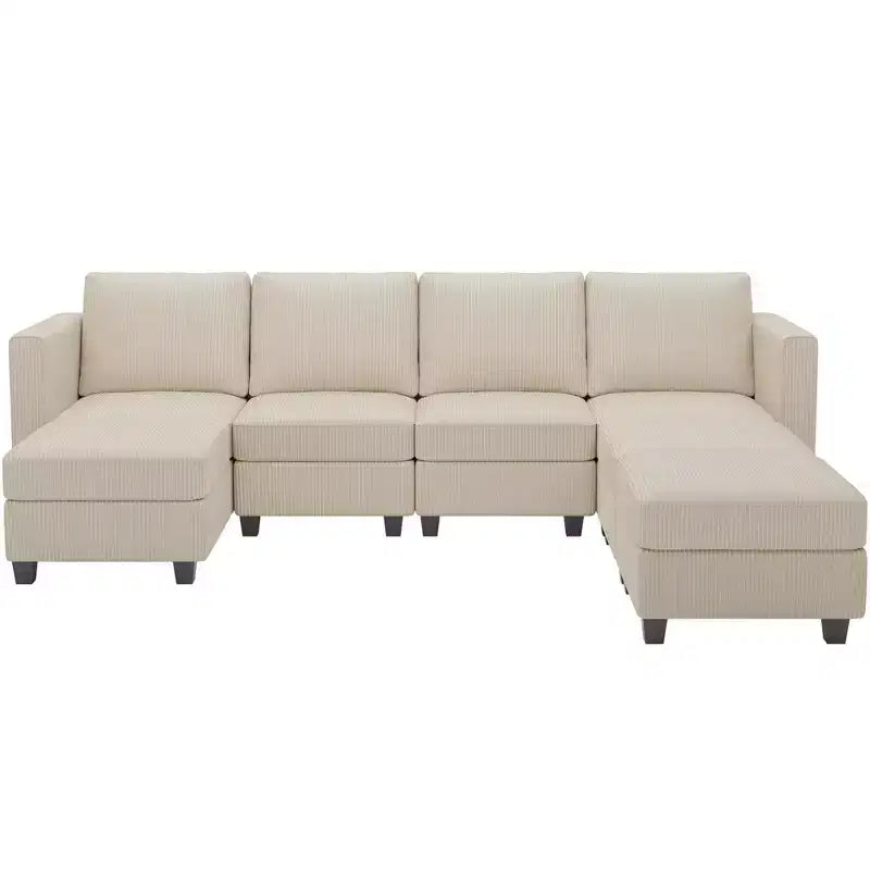 Divano Sezionale Modulare con Pouf Contenitore Divano Sezionale a U in Velluto a Coste con Chaise Longue Divano Sezionale Moderno Convertibile