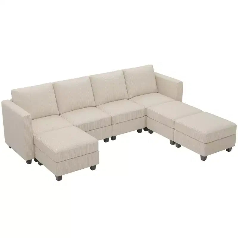 Divano Sezionale Modulare con Pouf Contenitore Divano Sezionale a U in Velluto a Coste con Chaise Longue Divano Sezionale Moderno Convertibile