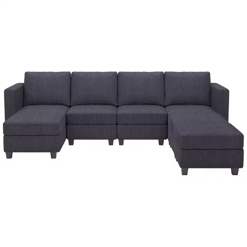 Divano Sezionale Modulare con Pouf Contenitore Divano Sezionale a U in Velluto a Coste con Chaise Longue Divano Sezionale Moderno Convertibile