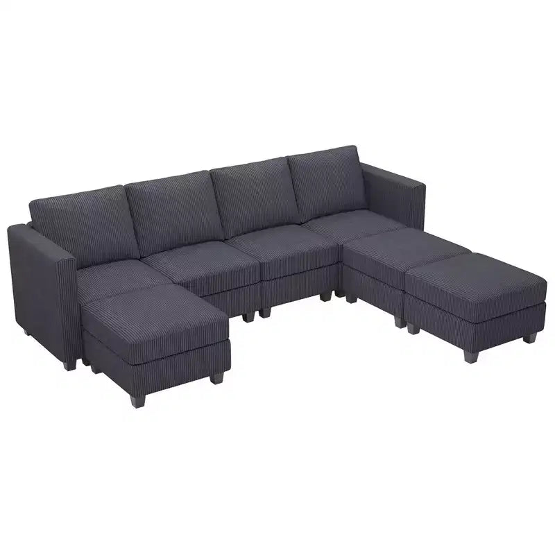 Divano Sezionale Modulare con Pouf Contenitore Divano Sezionale a U in Velluto a Coste con Chaise Longue Divano Sezionale Moderno Convertibile