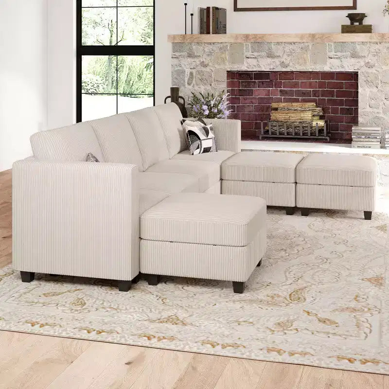 Divano Sezionale Modulare con Pouf Contenitore Divano Sezionale a U in Velluto a Coste con Chaise Longue Divano Sezionale Moderno Convertibile