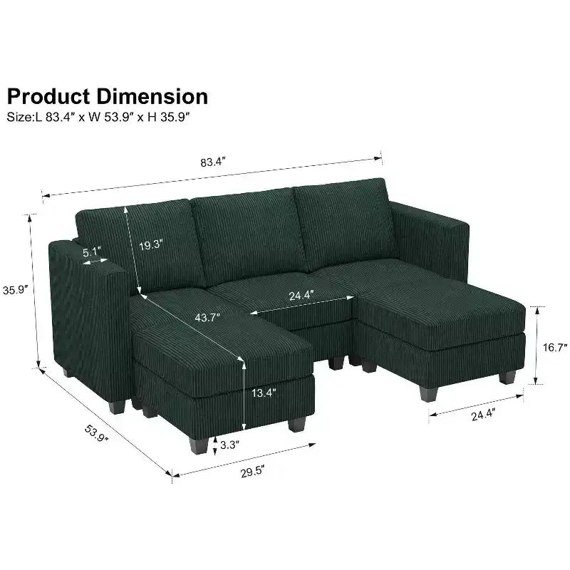 Divano Letto Sezionale Modulare con Pouf Contenitore, Divano Sezionale di Lusso in Velluto a Coste con Chaise Lunga, Divano Sezionale Moderno Convertibile per Soggiorno