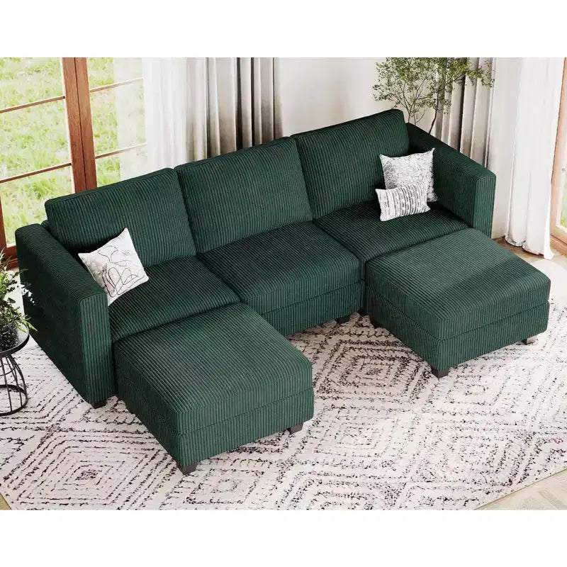 Divano Letto Sezionale Modulare con Pouf Contenitore, Divano Sezionale di Lusso in Velluto a Coste con Chaise Lunga, Divano Sezionale Moderno Convertibile per Soggiorno
