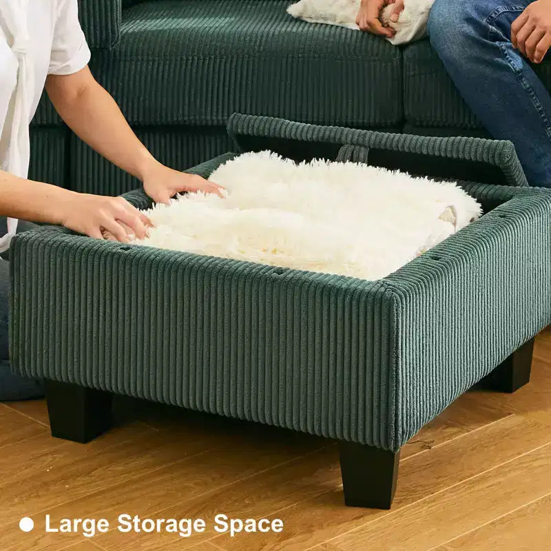 Divano Letto Sezionale Modulare con Pouf Contenitore, Divano Sezionale di Lusso in Velluto a Coste con Chaise Lunga, Divano Sezionale Moderno Convertibile per Soggiorno