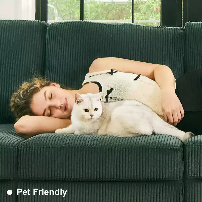 Divano Letto Sezionale Modulare con Pouf Contenitore, Divano Sezionale di Lusso in Velluto a Coste con Chaise Lunga, Divano Sezionale Moderno Convertibile per Soggiorno