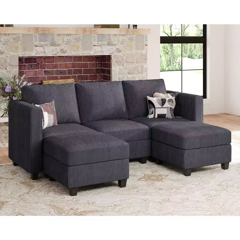 Divano Letto Sezionale Modulare con Pouf Contenitore, Divano Sezionale di Lusso in Velluto a Coste con Chaise Lunga, Divano Sezionale Moderno Convertibile per Soggiorno