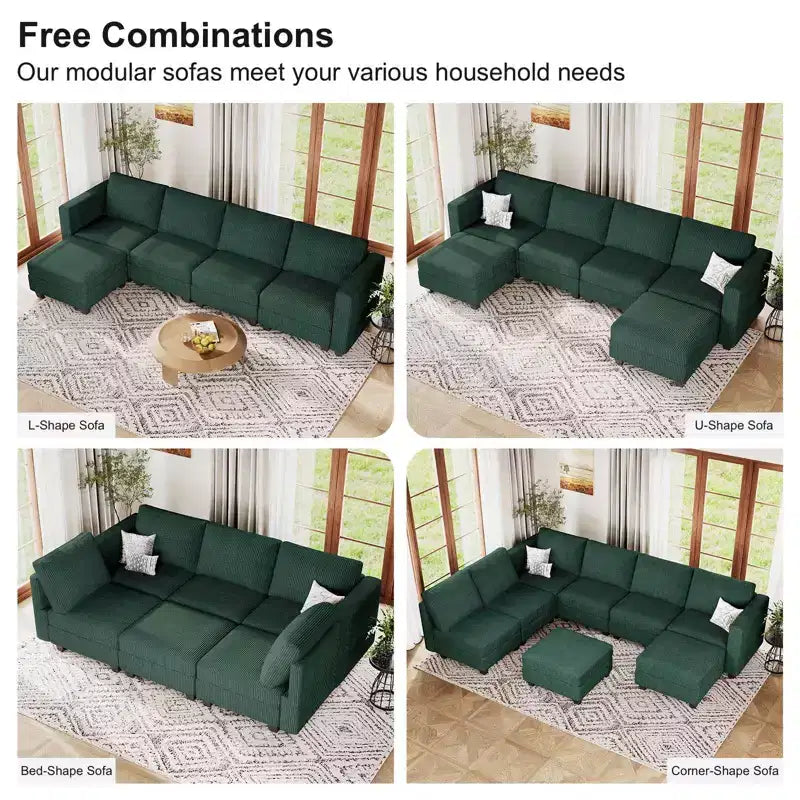 Divano Letto Sezionale Modulare con Pouf Contenitore, Divano Sezionale di Lusso in Velluto a Coste con Chaise Lunga, Divano Sezionale Moderno Convertibile per Soggiorno