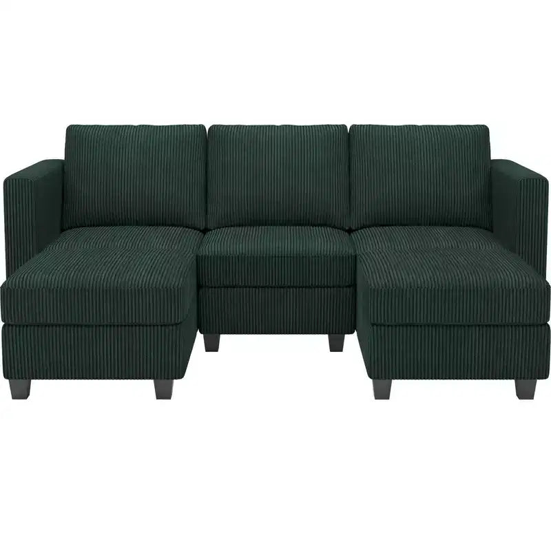 Divano Letto Sezionale Modulare con Pouf Contenitore, Divano Sezionale di Lusso in Velluto a Coste con Chaise Lunga, Divano Sezionale Moderno Convertibile per Soggiorno