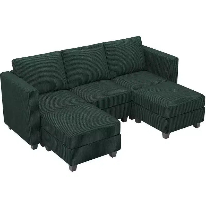 Divano Letto Sezionale Modulare con Pouf Contenitore, Divano Sezionale di Lusso in Velluto a Coste con Chaise Lunga, Divano Sezionale Moderno Convertibile per Soggiorno
