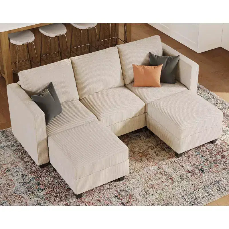 Divano Letto Sezionale Modulare con Pouf Contenitore, Divano Sezionale di Lusso in Velluto a Coste con Chaise Lunga, Divano Sezionale Moderno Convertibile per Soggiorno