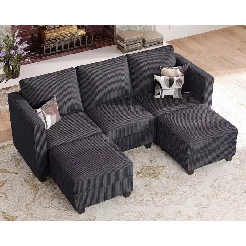 Divano Letto Sezionale Modulare con Pouf Contenitore, Divano Sezionale di Lusso in Velluto a Coste con Chaise Lunga, Divano Sezionale Moderno Convertibile per Soggiorno
