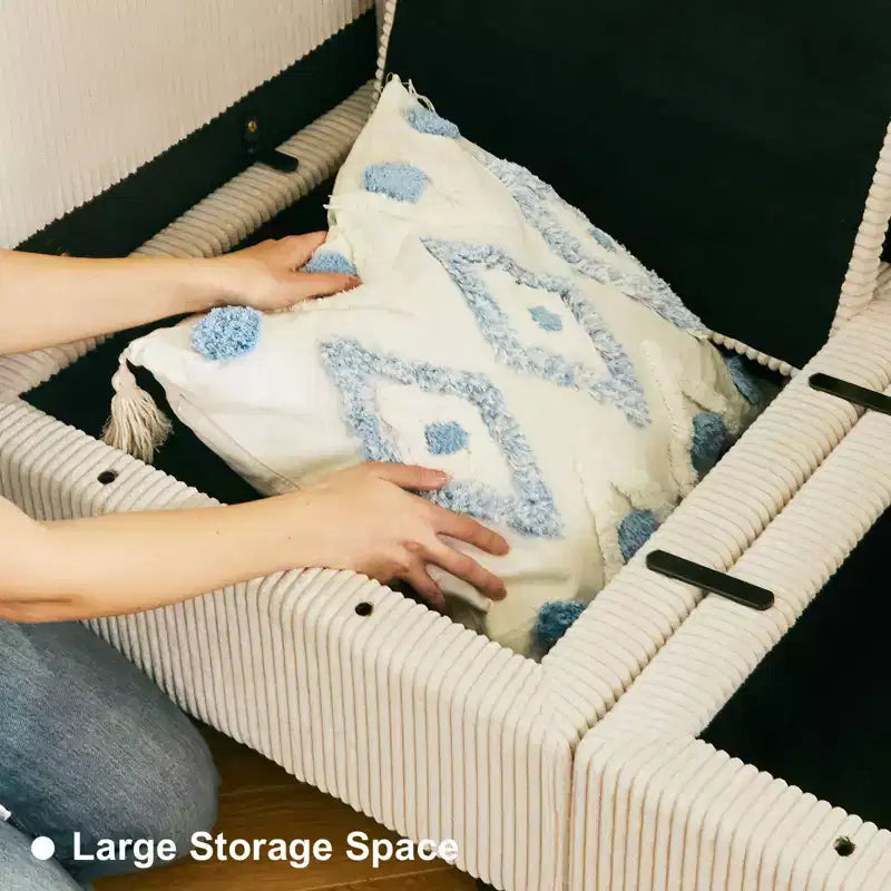 Divano Letto Sezionale Modulare con Pouf Contenitore, Divano Sezionale di Lusso in Velluto a Coste con Chaise Lunga, Divano Sezionale Moderno Convertibile per Soggiorno