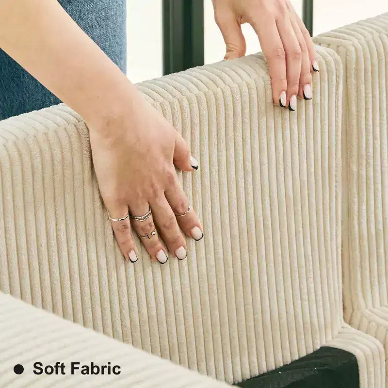 Divano Letto Sezionale Modulare con Pouf Contenitore, Divano Sezionale di Lusso in Velluto a Coste con Chaise Lunga, Divano Sezionale Moderno Convertibile per Soggiorno