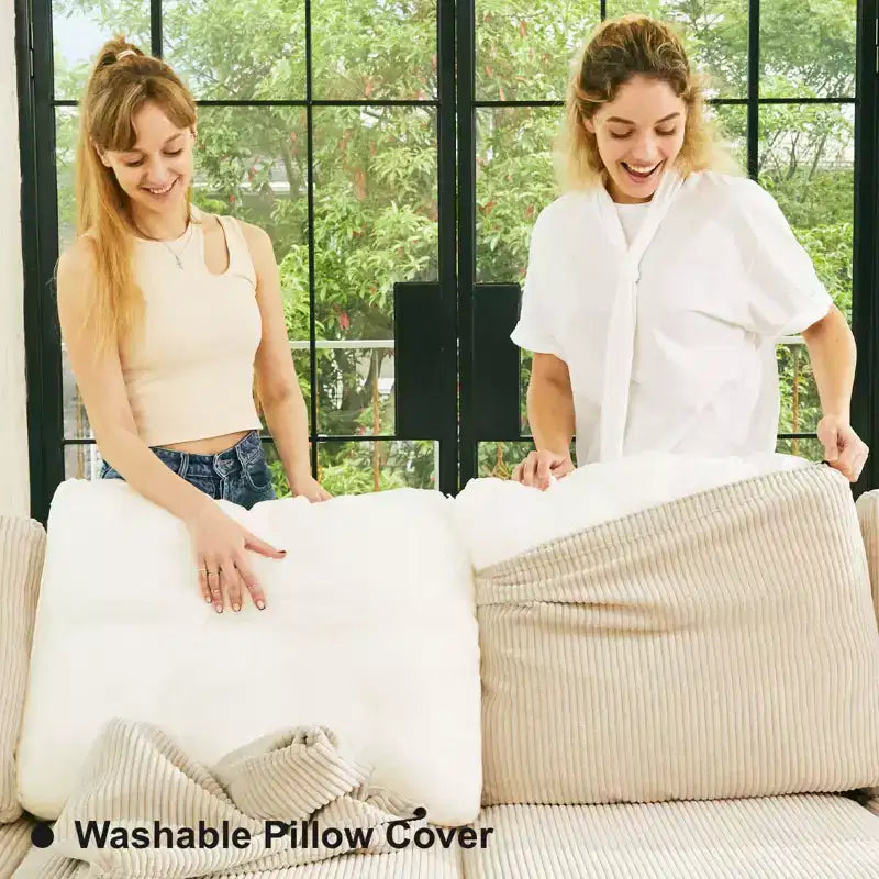 Divano Letto Sezionale Modulare con Pouf Contenitore, Divano Sezionale di Lusso in Velluto a Coste con Chaise Lunga, Divano Sezionale Moderno Convertibile per Soggiorno