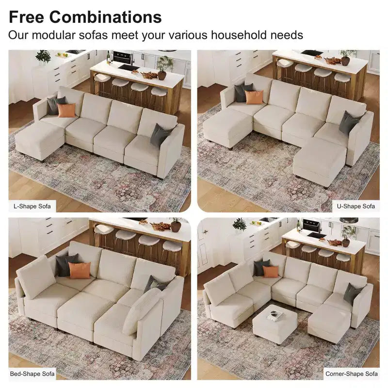 Divano Letto Sezionale Modulare con Pouf Contenitore, Divano Sezionale di Lusso in Velluto a Coste con Chaise Lunga, Divano Sezionale Moderno Convertibile per Soggiorno