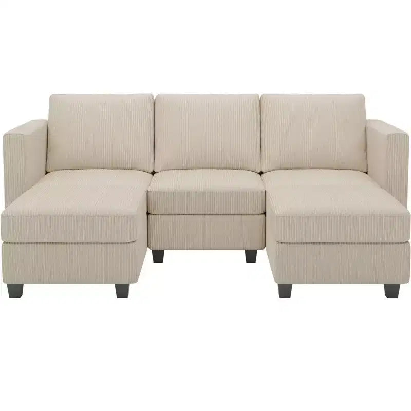 Divano Letto Sezionale Modulare con Pouf Contenitore, Divano Sezionale di Lusso in Velluto a Coste con Chaise Lunga, Divano Sezionale Moderno Convertibile per Soggiorno