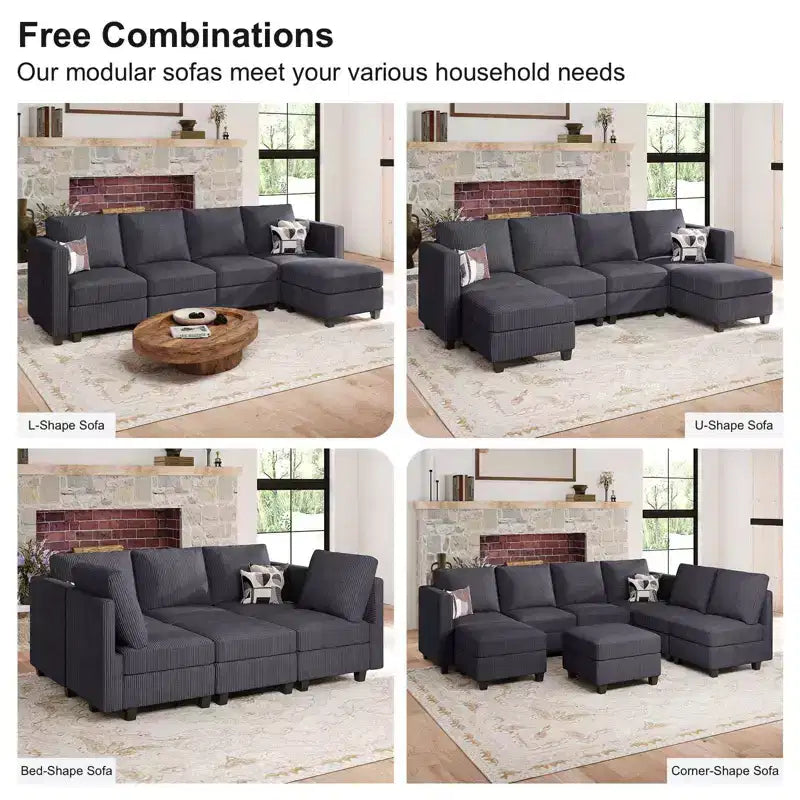 Divano Letto Sezionale Modulare con Pouf Contenitore, Divano Sezionale di Lusso in Velluto a Coste con Chaise Lunga, Divano Sezionale Moderno Convertibile per Soggiorno