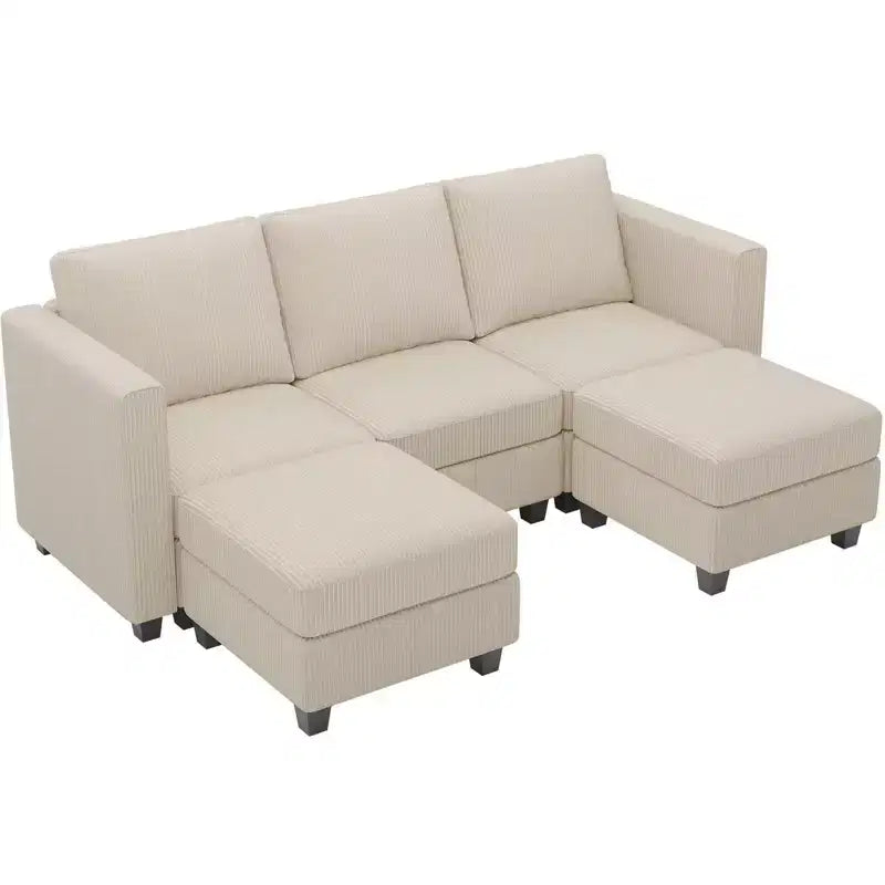 Divano Letto Sezionale Modulare con Pouf Contenitore, Divano Sezionale di Lusso in Velluto a Coste con Chaise Lunga, Divano Sezionale Moderno Convertibile per Soggiorno