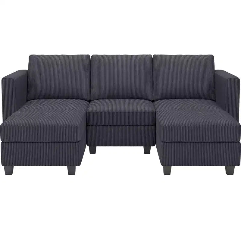 Divano Letto Sezionale Modulare con Pouf Contenitore, Divano Sezionale di Lusso in Velluto a Coste con Chaise Lunga, Divano Sezionale Moderno Convertibile per Soggiorno