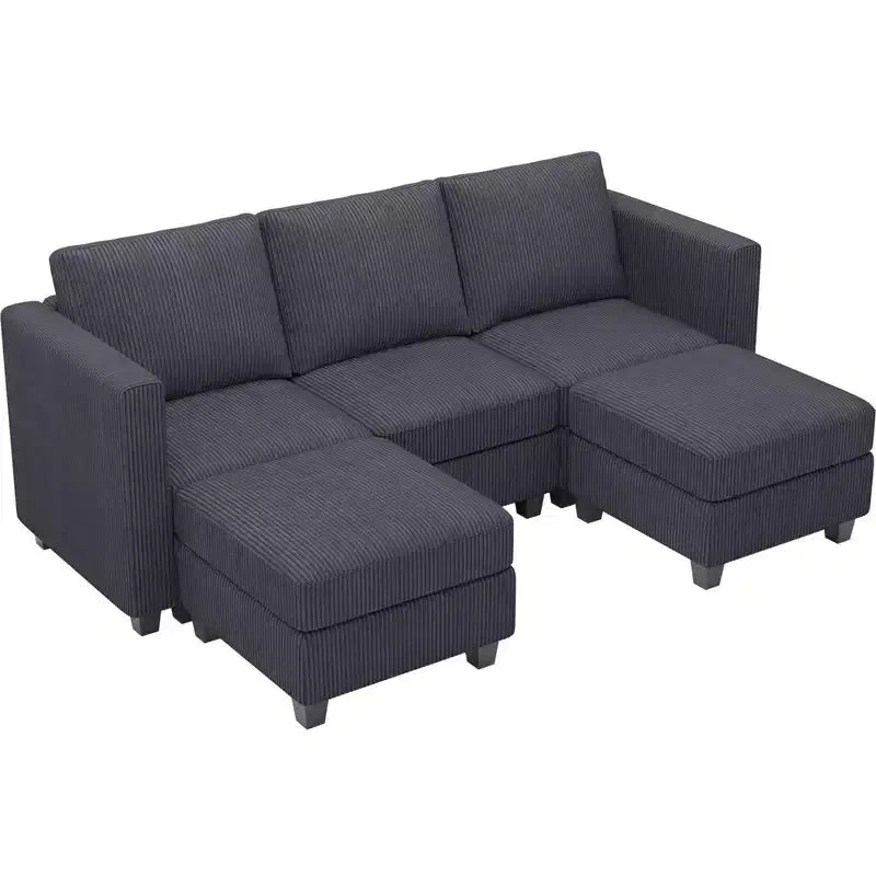Divano Letto Sezionale Modulare con Pouf Contenitore, Divano Sezionale di Lusso in Velluto a Coste con Chaise Lunga, Divano Sezionale Moderno Convertibile per Soggiorno