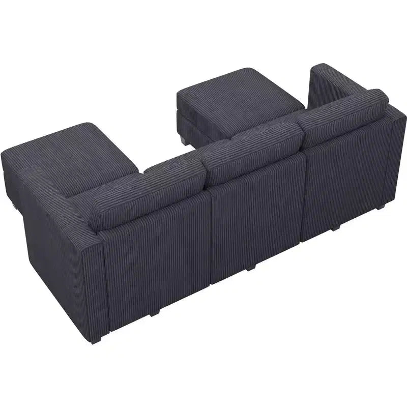 Divano Letto Sezionale Modulare con Pouf Contenitore, Divano Sezionale di Lusso in Velluto a Coste con Chaise Lunga, Divano Sezionale Moderno Convertibile per Soggiorno