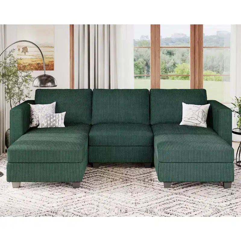 Divano Letto Sezionale Modulare con Pouf Contenitore, Divano Sezionale di Lusso in Velluto a Coste con Chaise Lunga, Divano Sezionale Moderno Convertibile per Soggiorno