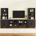 Farmhouse TV Wall Unit for 70 TV, Entertainment Center with Bookshelves, Textured Glass Doors, Gourd Legs