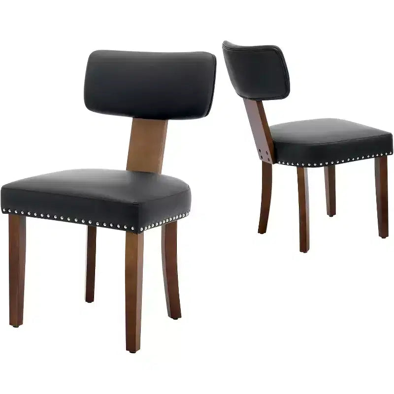Sedie da Cucina Moderne in Pelle con Schienale Curvo, Telaio in Legno Massello, Gambe in Legno e Decorazione con Borchie