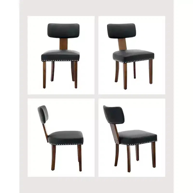 Sedie da Cucina Moderne in Pelle con Schienale Curvo, Telaio in Legno Massello, Gambe in Legno e Decorazione con Borchie