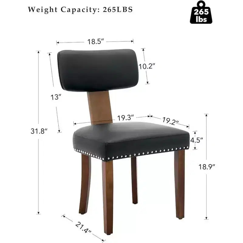 Sedie da Cucina Moderne in Pelle con Schienale Curvo, Telaio in Legno Massello, Gambe in Legno e Decorazione con Borchie