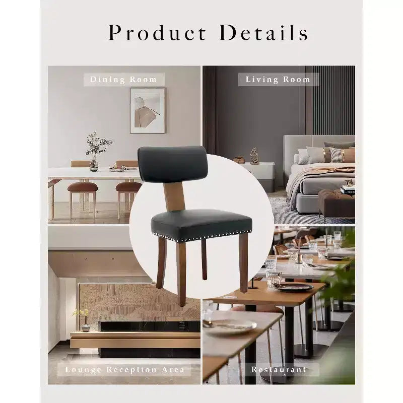Sedie da Cucina Moderne in Pelle con Schienale Curvo, Telaio in Legno Massello, Gambe in Legno e Decorazione con Borchie