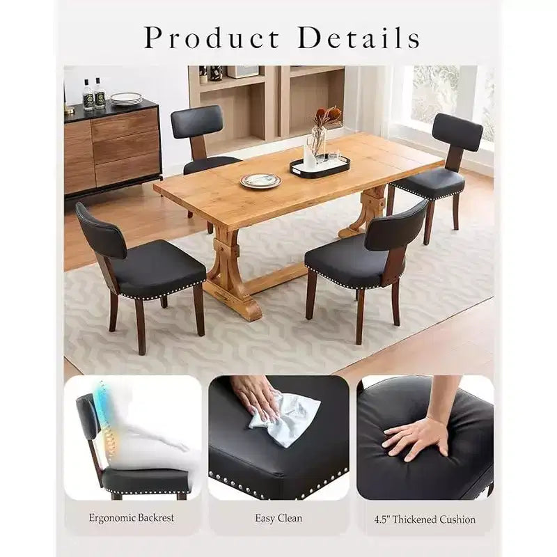 Sedie da Cucina Moderne in Pelle con Schienale Curvo, Telaio in Legno Massello, Gambe in Legno e Decorazione con Borchie
