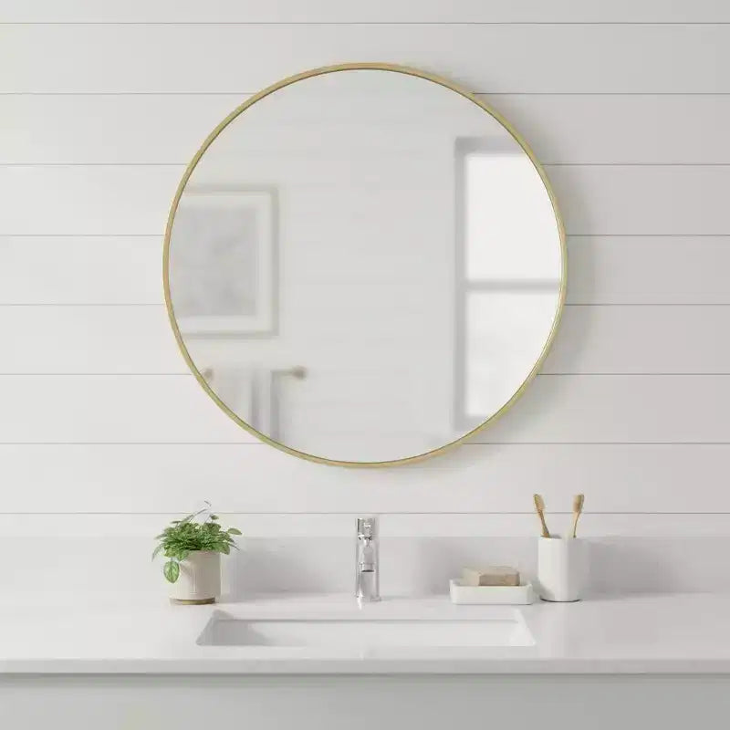 Specchio da bagno rotondo con cornice in metallo dorato da 30 pollici