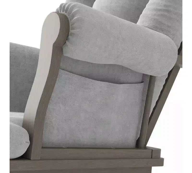 Comoda Sedia a Dondolo con Poggiapiedi, Cuscini Imbottiti con Comode Tasche Portaoggetti, Base e Struttura in Legno Massiccio